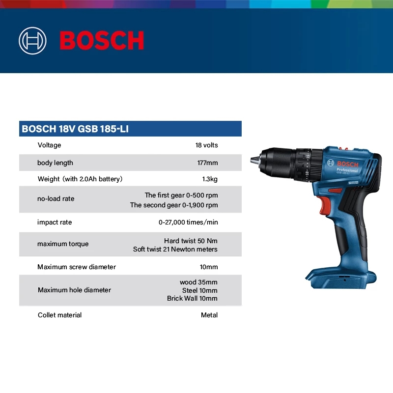 Bosch Drill Gsb 18V - Bosch GSB 185-LI 18V Borstelloze Accu-slagboormachine