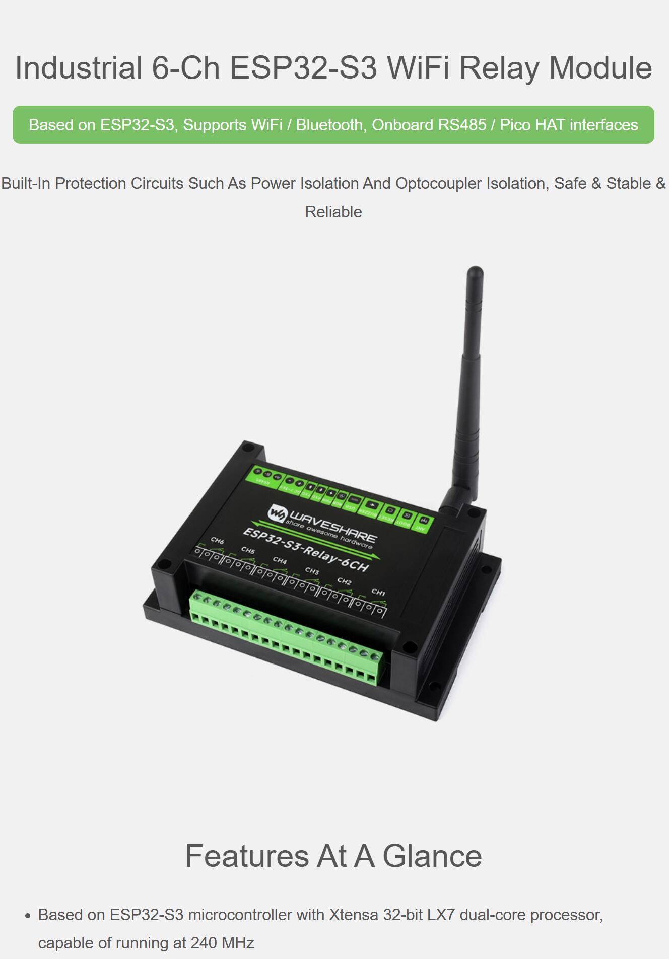 Industriële 6-kanaals ESP32-S3 - Esp32 Wifi Bluetooth recensie en prijs