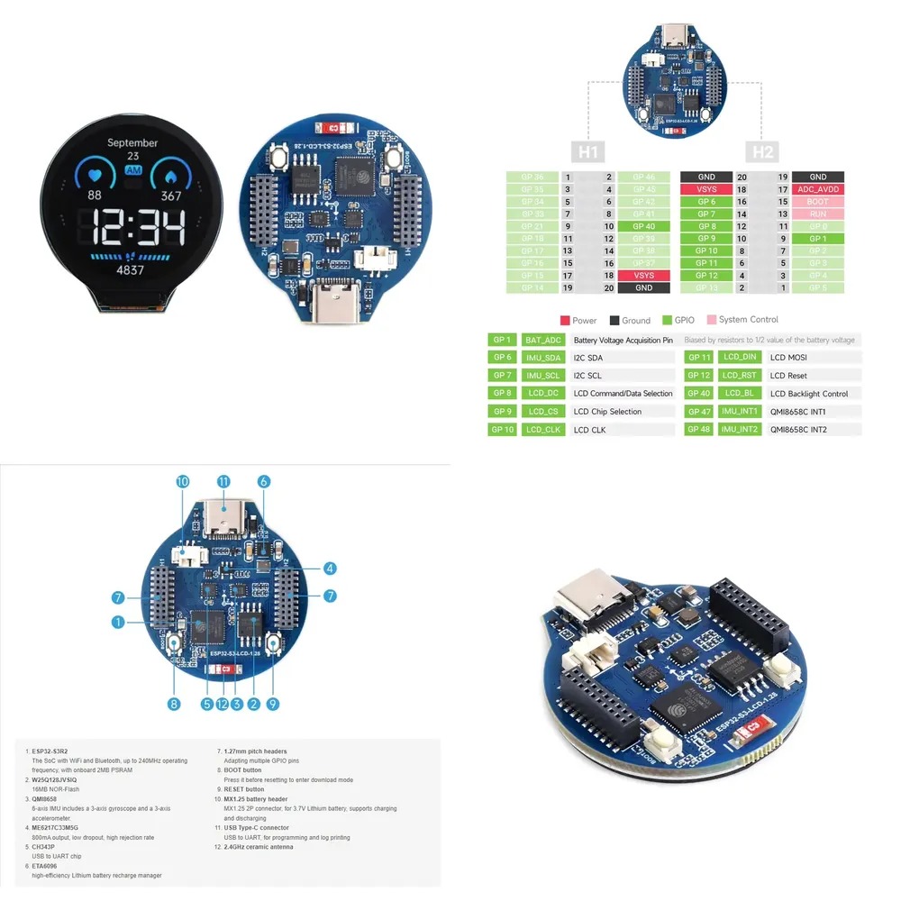 ESP32-S3 LCD ontwikkelbord 1,2 - Esp32 Wifi Bluetooth recensie en prijs