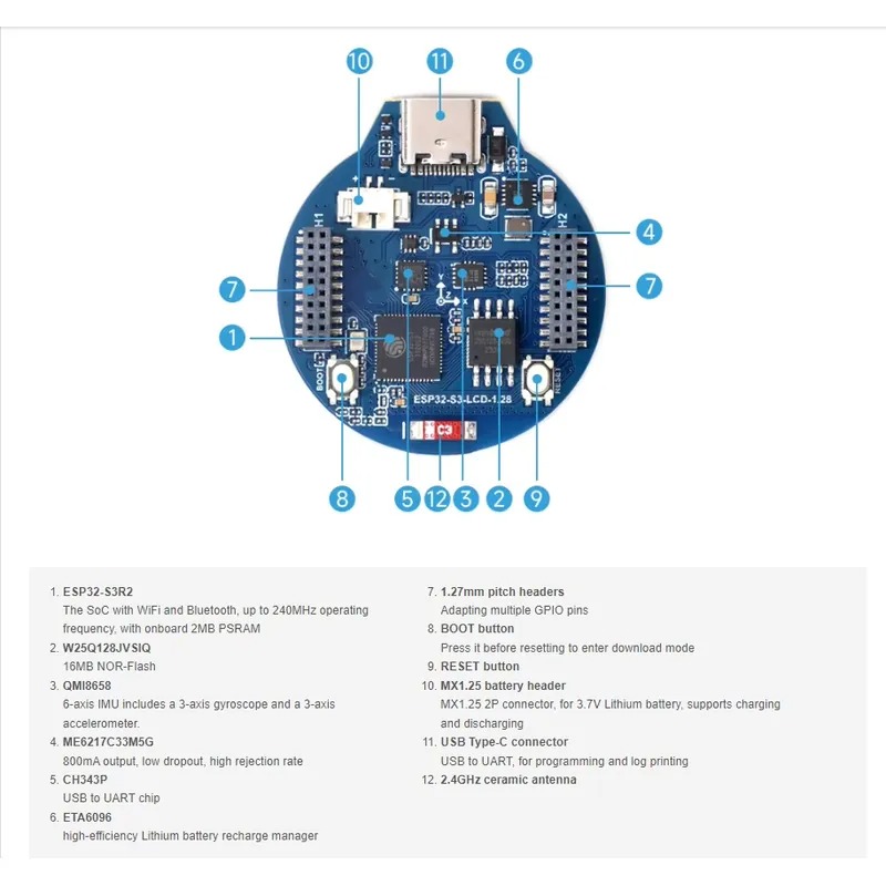 ESP32-S3 LCD ontwikkelbord 1,2 - Esp32 Wifi Bluetooth recensie en prijs